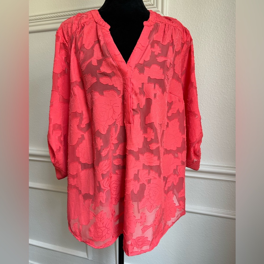 Torrid Floral Lace V-Neck Top - Vibrant Orange Blouse, Plus Size 1